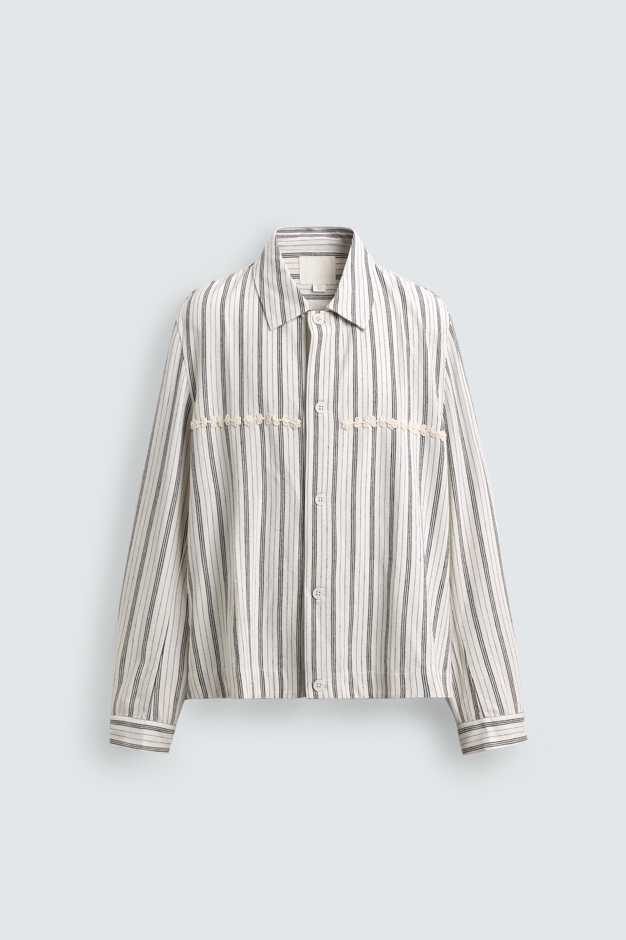 FLUID STRIPED EMBROIDERED OVERSHIRT